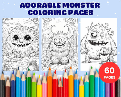 64 Adorable Monster Printable Coloring Pages for Kids, Printable PDF File Instant Download