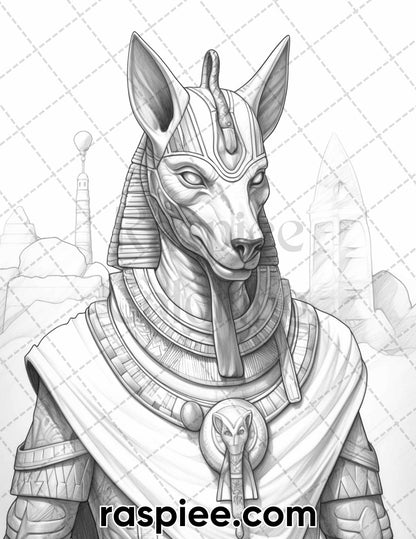 52 Mythology Gods Grayscale Coloring Pages for Adults, Printable PDF Instant Download