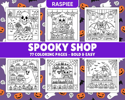 77 Bold and Easy Spooky Shop Coloring Pages Printable PDF Instant Download