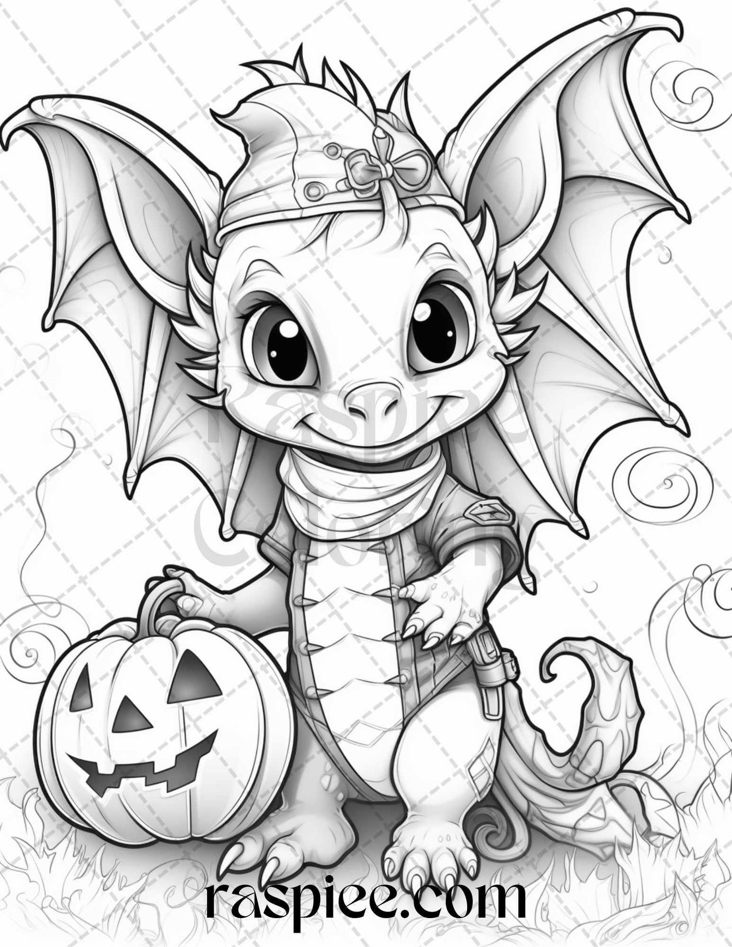 50 Cute Pumpkin Dragons Graycale Coloring Pages for Adults and Kids, Printable PDF File Instant Download