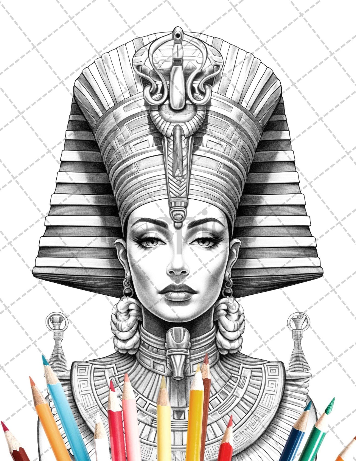 35 Ancient Egyptian Queens Coloring Book Printable for Adults, Grayscale Coloring Page, PDF File Instant Download