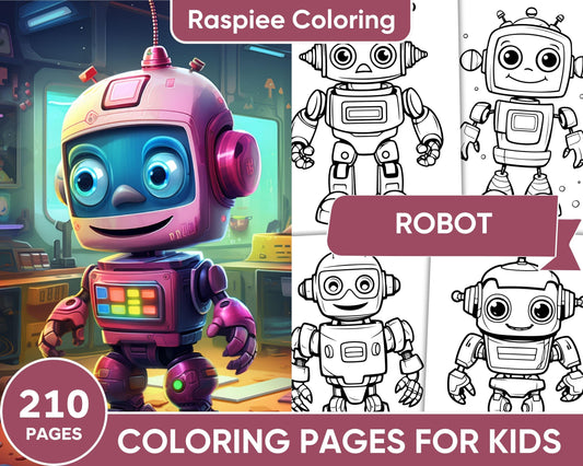 210 Robot Coloring Pages for Kids, Preschool Kindergarten Learning Activity Book Printable PDF Download