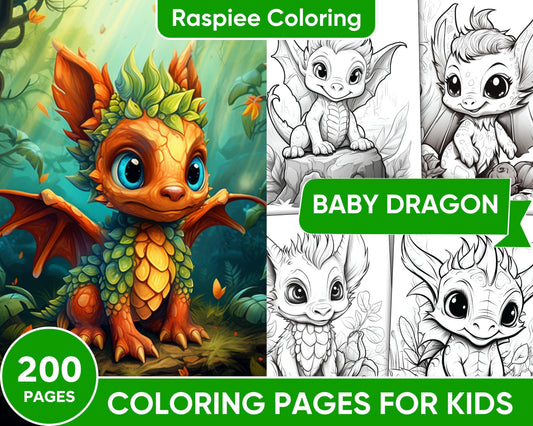 200 Woodland Baby Dragons Coloring Pages for Kids, Printable PDF Instant Download