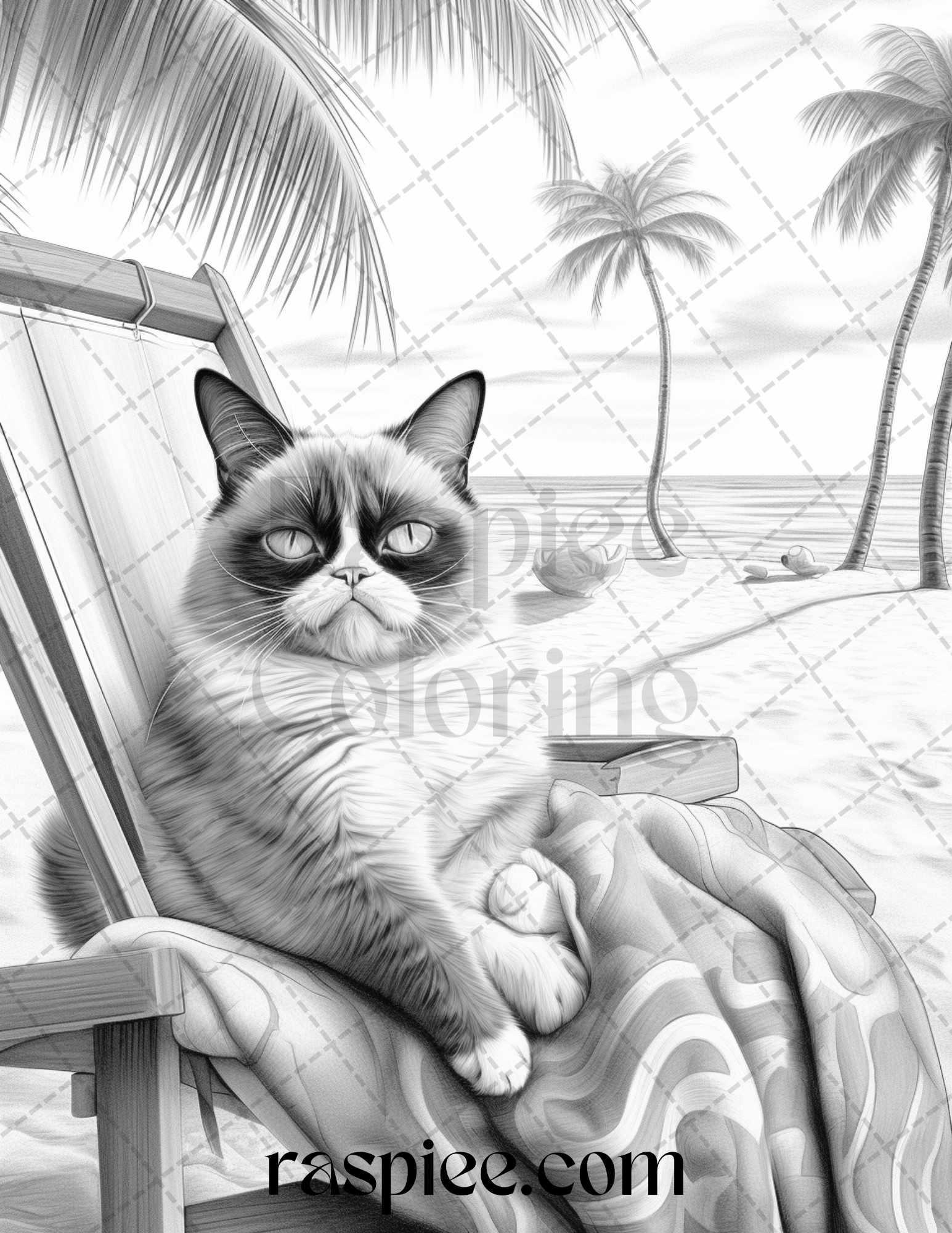 50 Grumpy Cat Grayscale Coloring Pages Printable for Adults, PDF File Instant Download