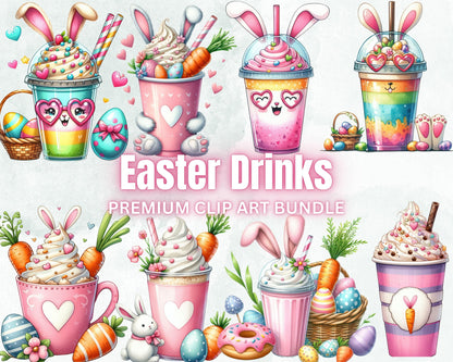 Adorable Easter Drinks Sublimation Clipart Bundle, 30 PNG High-Res Files for Commercial Use