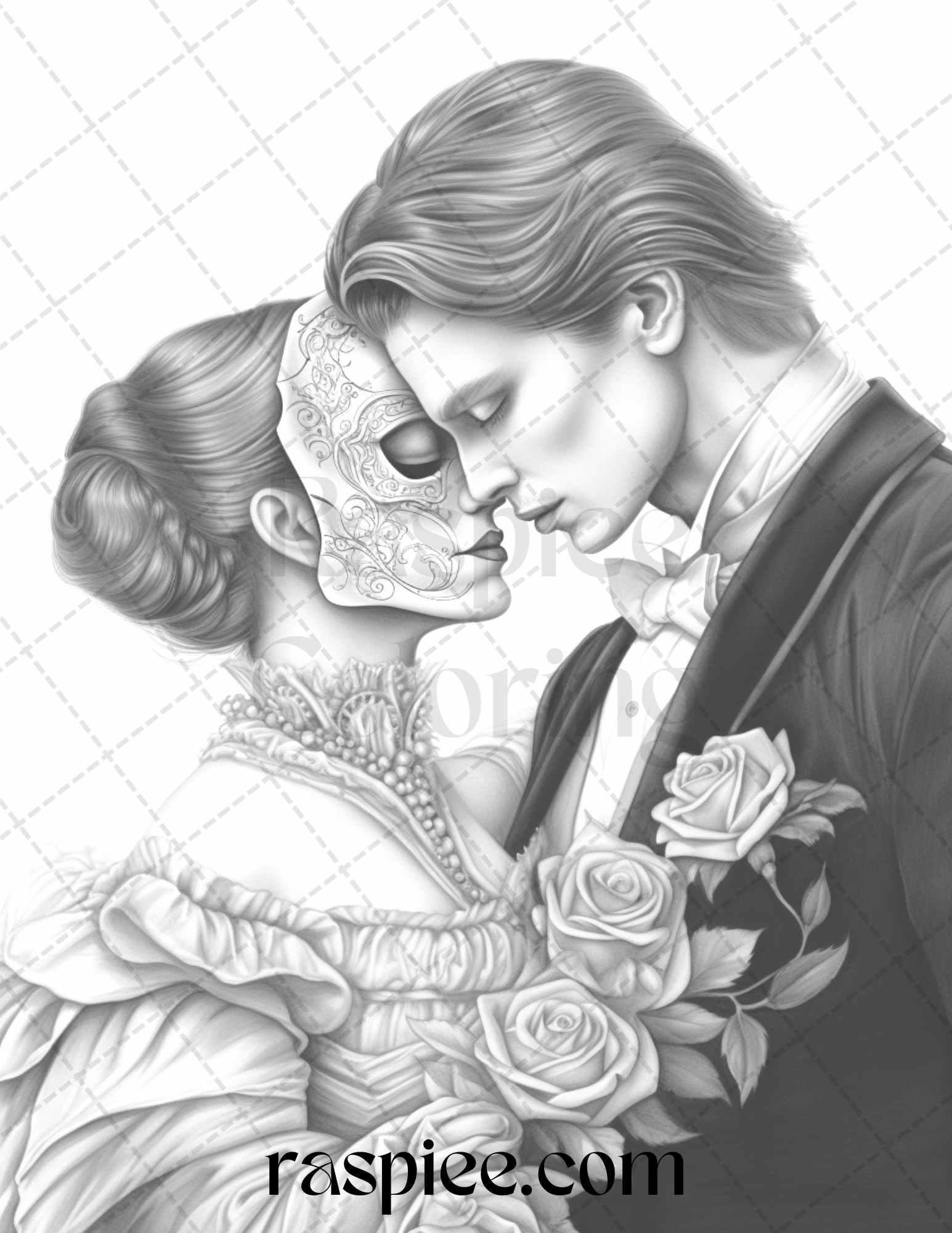 Phantom of the Opera Grayscale Coloring Pages Printable for Adults, PDF File Instant Download