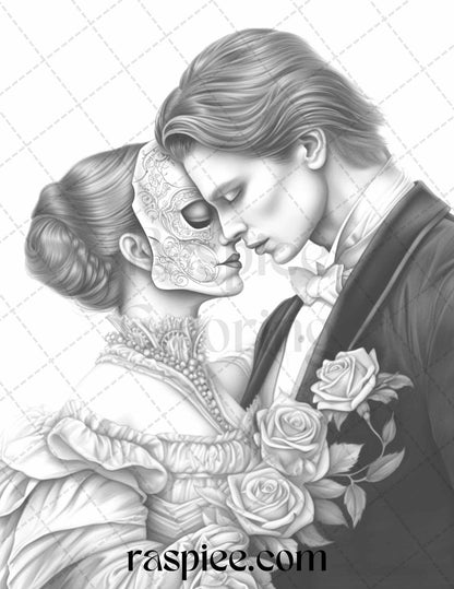Phantom of the Opera Grayscale Coloring Pages Printable for Adults, PDF File Instant Download