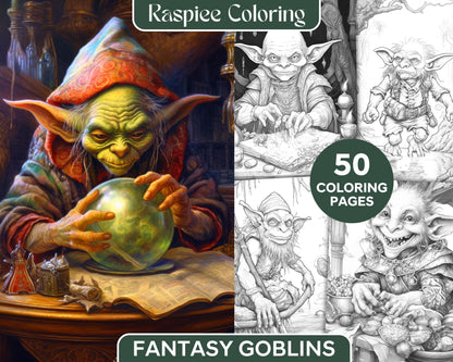 Fantasy Goblins Grayscale Coloring Pages Printable for Adults, PDF File Instant Download