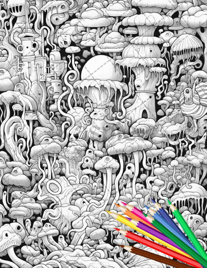 Psychedelic Trippy Coloring Book Printable for Adults, Grayscale Coloring Page, PDF File Instant Download