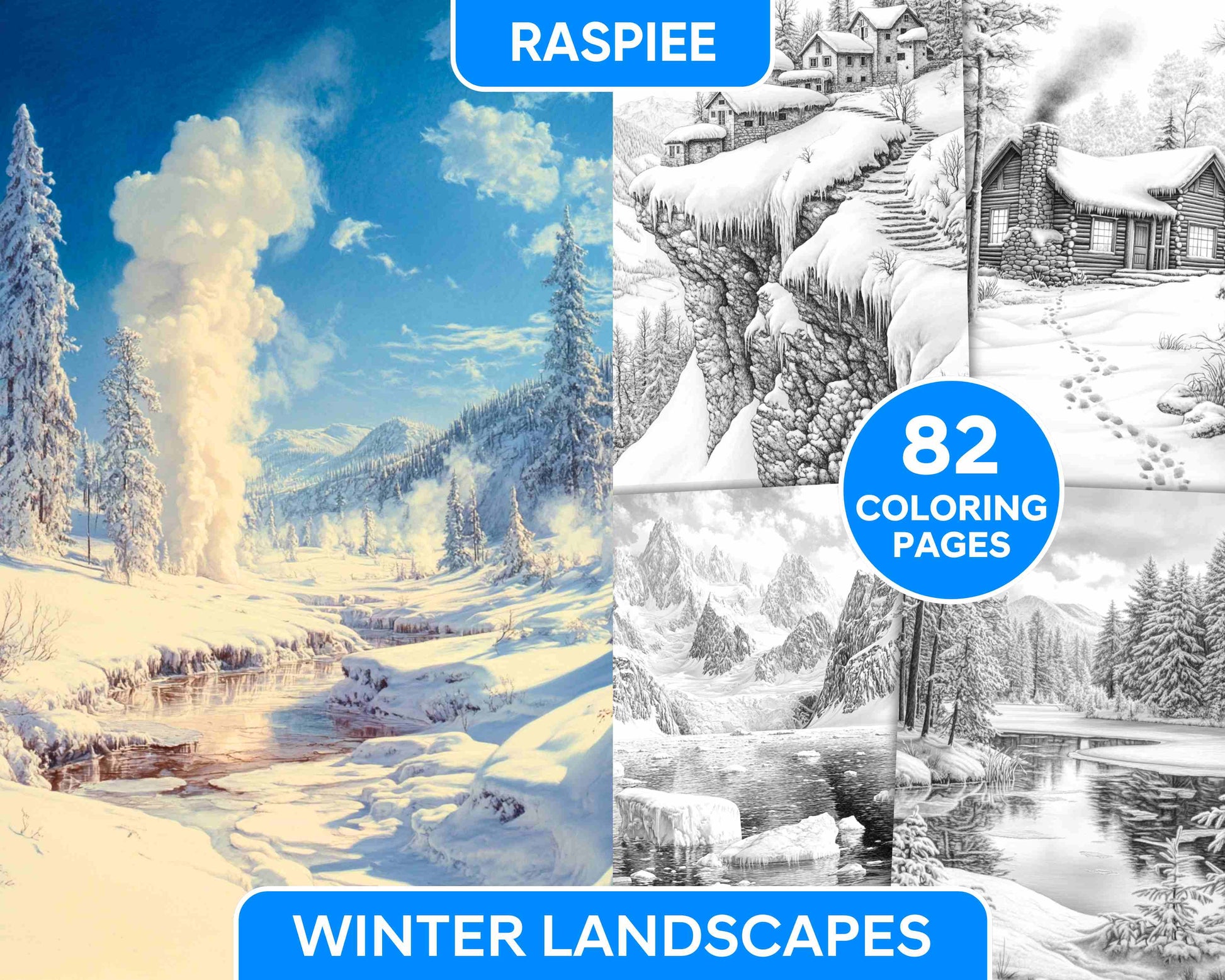 82 Winter Landscapes Adult Coloring Pages