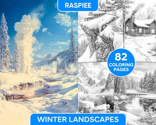 82 Winter Landscapes Adult Coloring Pages
