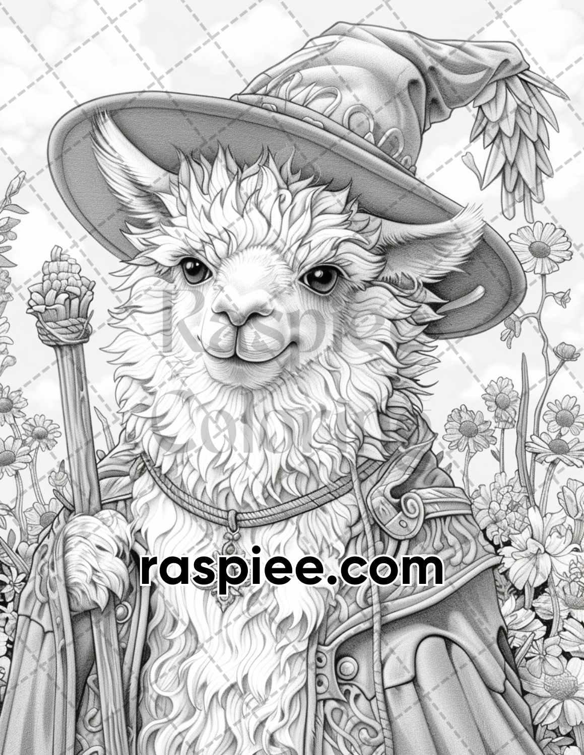 77 Wizard Animals Grayscale Adult Coloring Pages Printable PDF Instant Download