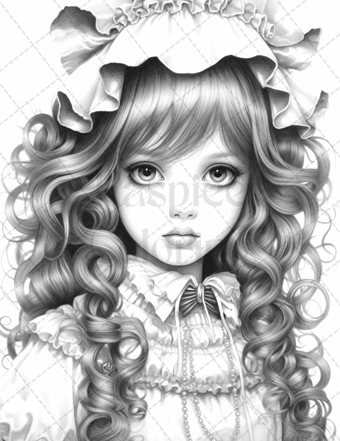 60 Adorable Gothic Girls Grayscale Coloring Pages Printable for Adults, PDF File Instant Download