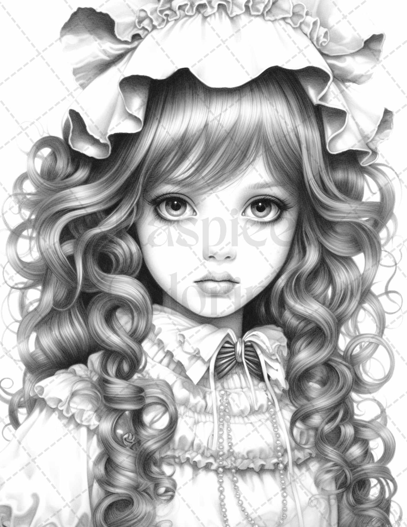 60 Adorable Gothic Girls Grayscale Coloring Pages Printable for Adults, PDF File Instant Download