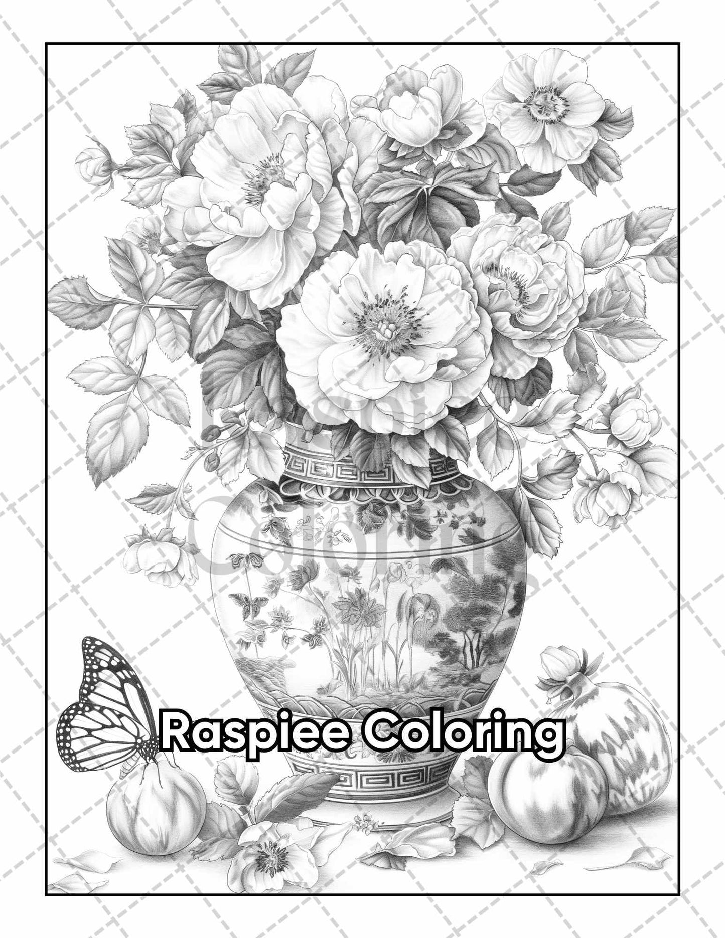 50 Butterflies & Flowers Grayscale Adult Coloring Pages Printable PDF Instant Download