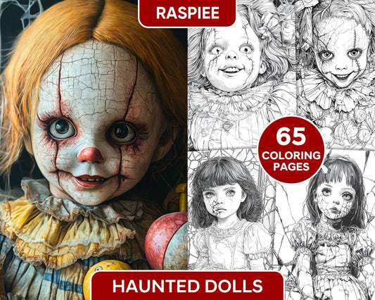 Haunted Dolls Halloween Horror Adult Coloring Pages Printable PDF Instant Download