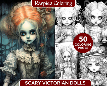 50 Scary Victorian Dolls Grayscale Coloring Pages Printable for Adults, PDF File Instant Download