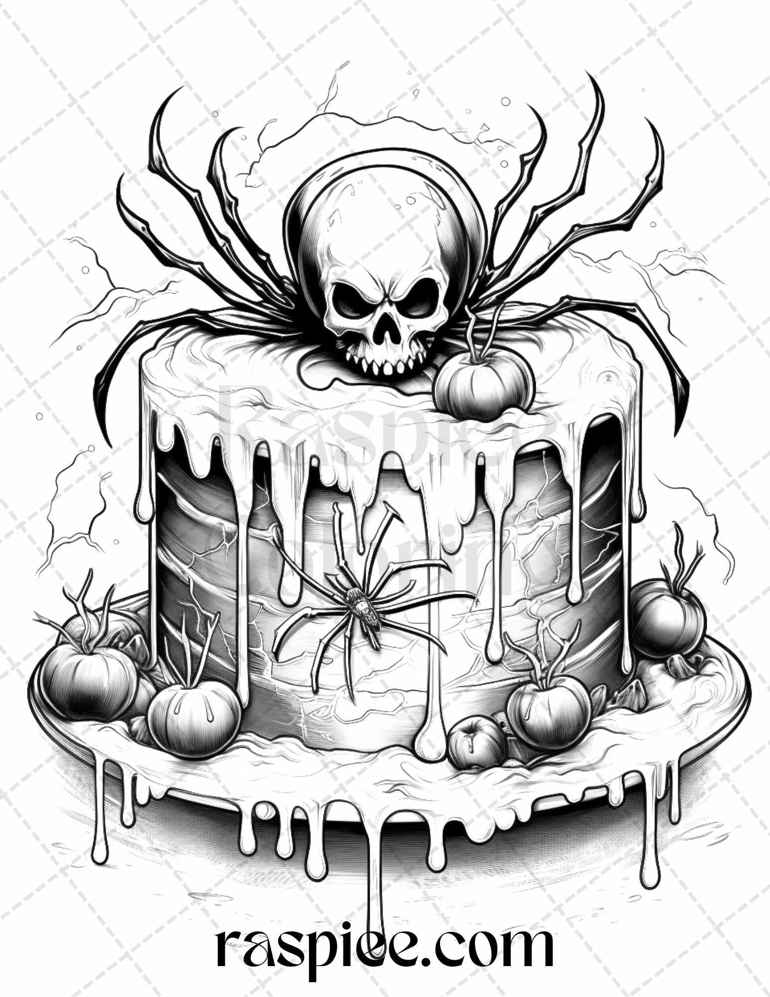 68 Halloween Spooky Desserts Grayscale Coloring Pages Printable for Adults, PDF File Instant Download