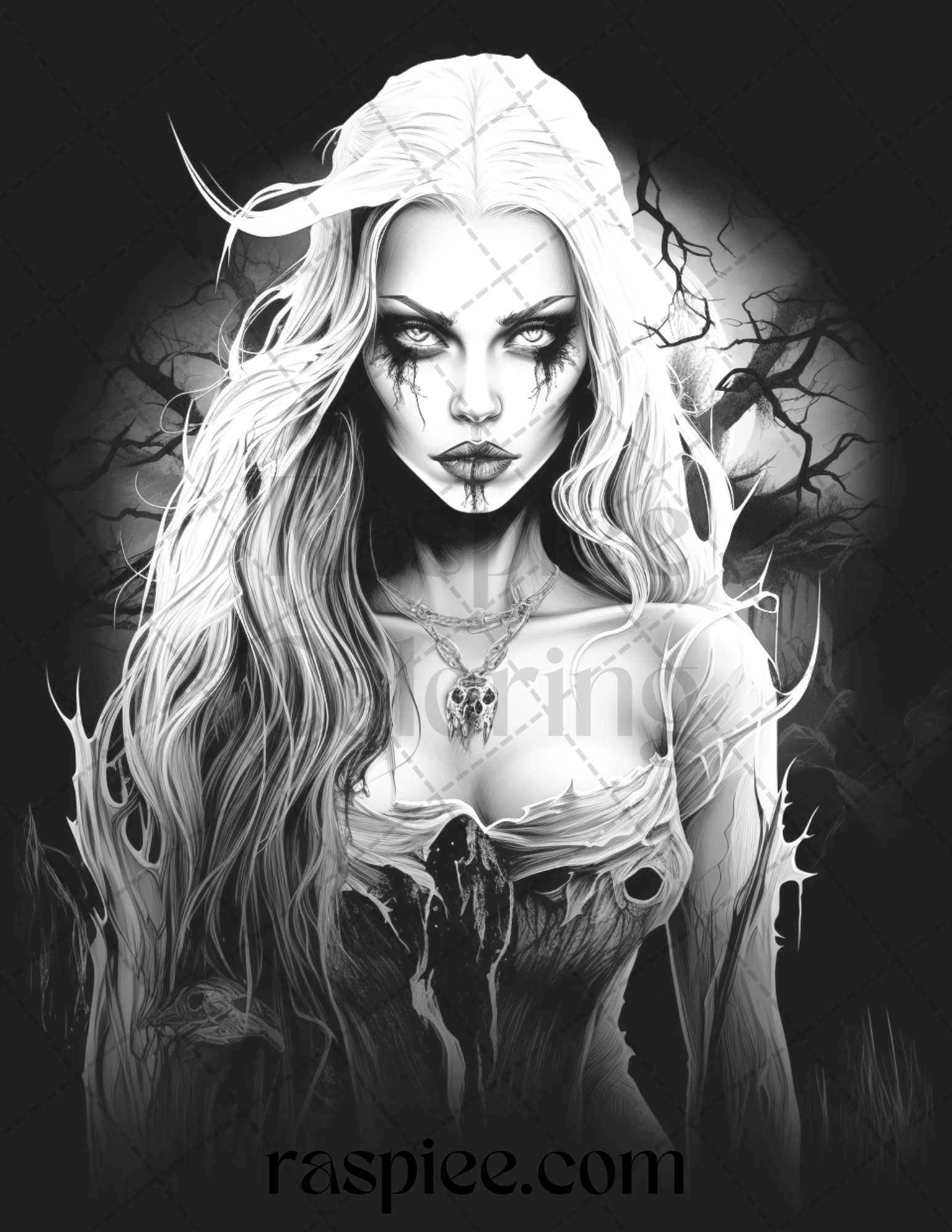 60 Halloween Vampire Grayscale Coloring Pages Printable for Adults, PDF File Instant Download