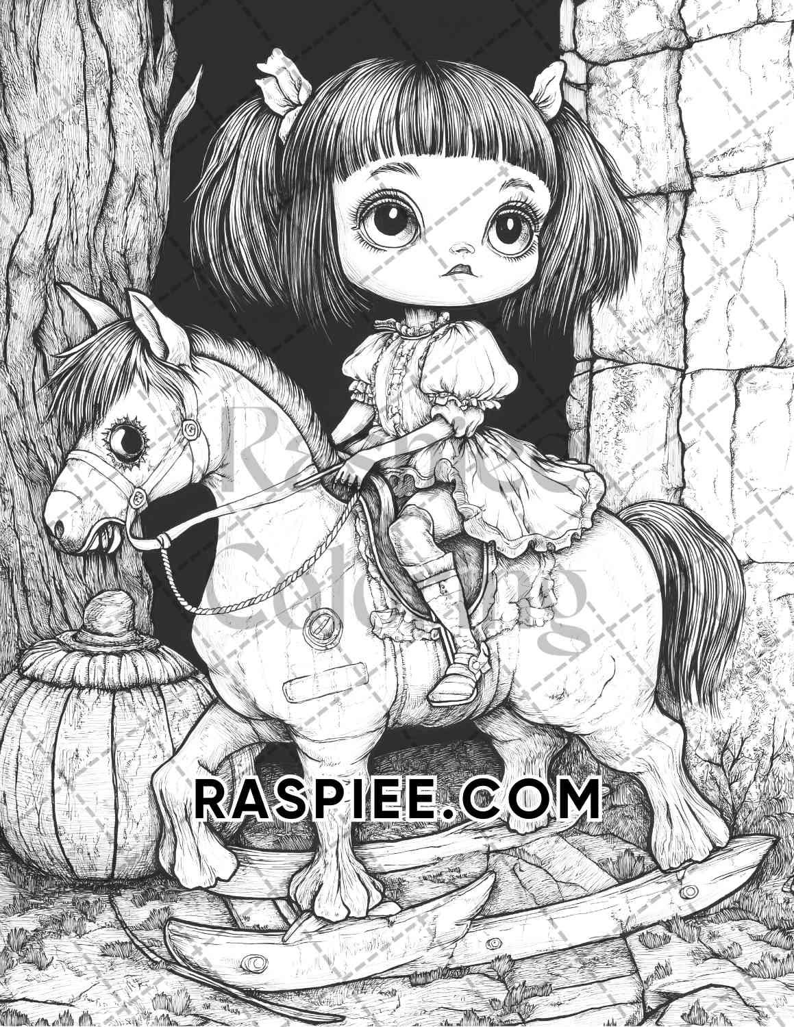 Haunted Dolls Halloween Horror Adult Coloring Pages Printable PDF Instant Download