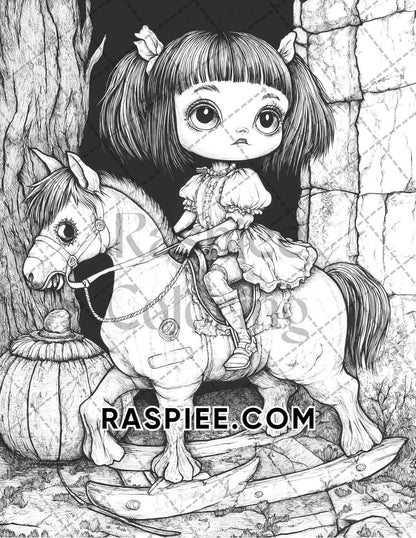 Haunted Dolls Halloween Horror Adult Coloring Pages Printable PDF Instant Download