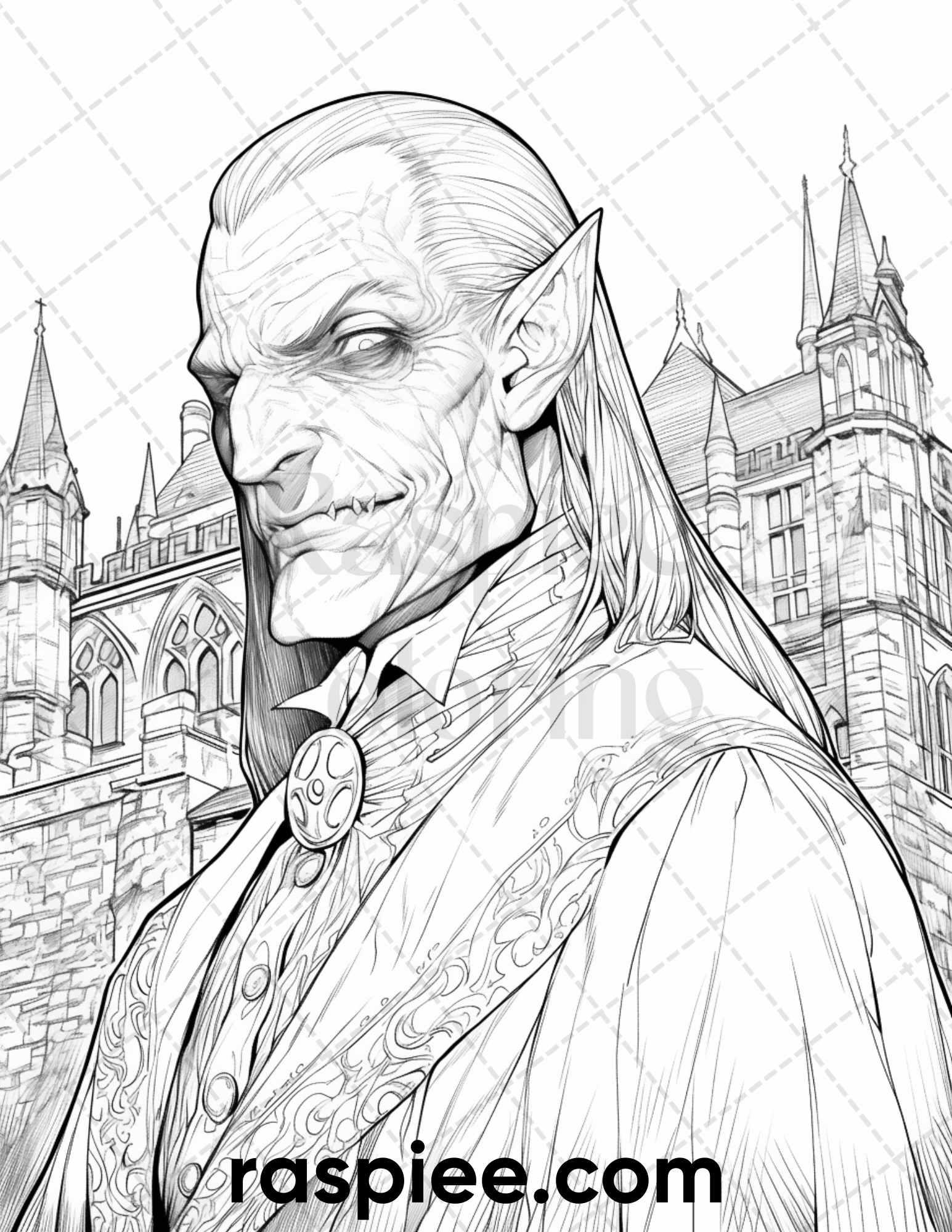 50 Count Dracula Grayscale Coloring Pages Printable for Adults, PDF File Instant Download