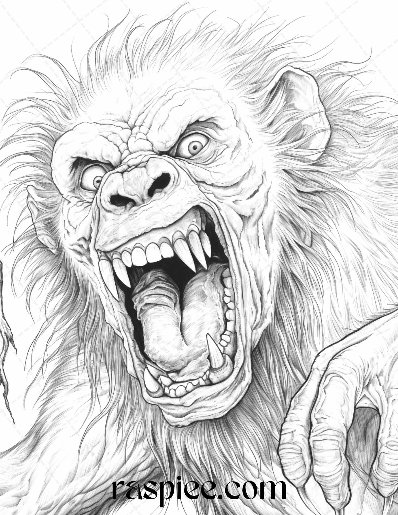 66 Horror Zombie Animals Grayscale Coloring Pages Printable for Adults, PDF File Instant Download