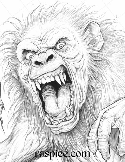66 Horror Zombie Animals Grayscale Coloring Pages Printable for Adults, PDF File Instant Download