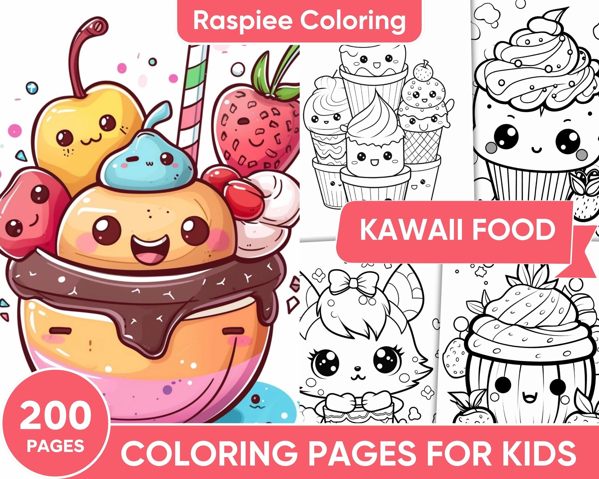 200 Kawaii Food Coloring Pages for Kids, Fun Homeschool Activities, Printable PDF Instant Download