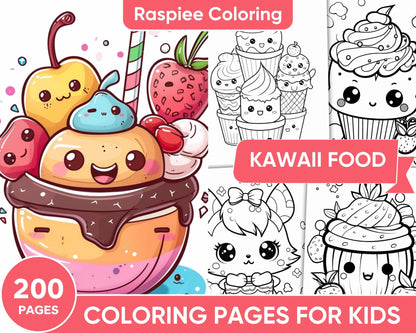 200 Kawaii Food Coloring Pages for Kids, Fun Homeschool Activities, Printable PDF Instant Download