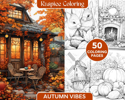 Autumn Vibes Grayscale Coloring Pages Printable for Adults, PDF File Instant Download
