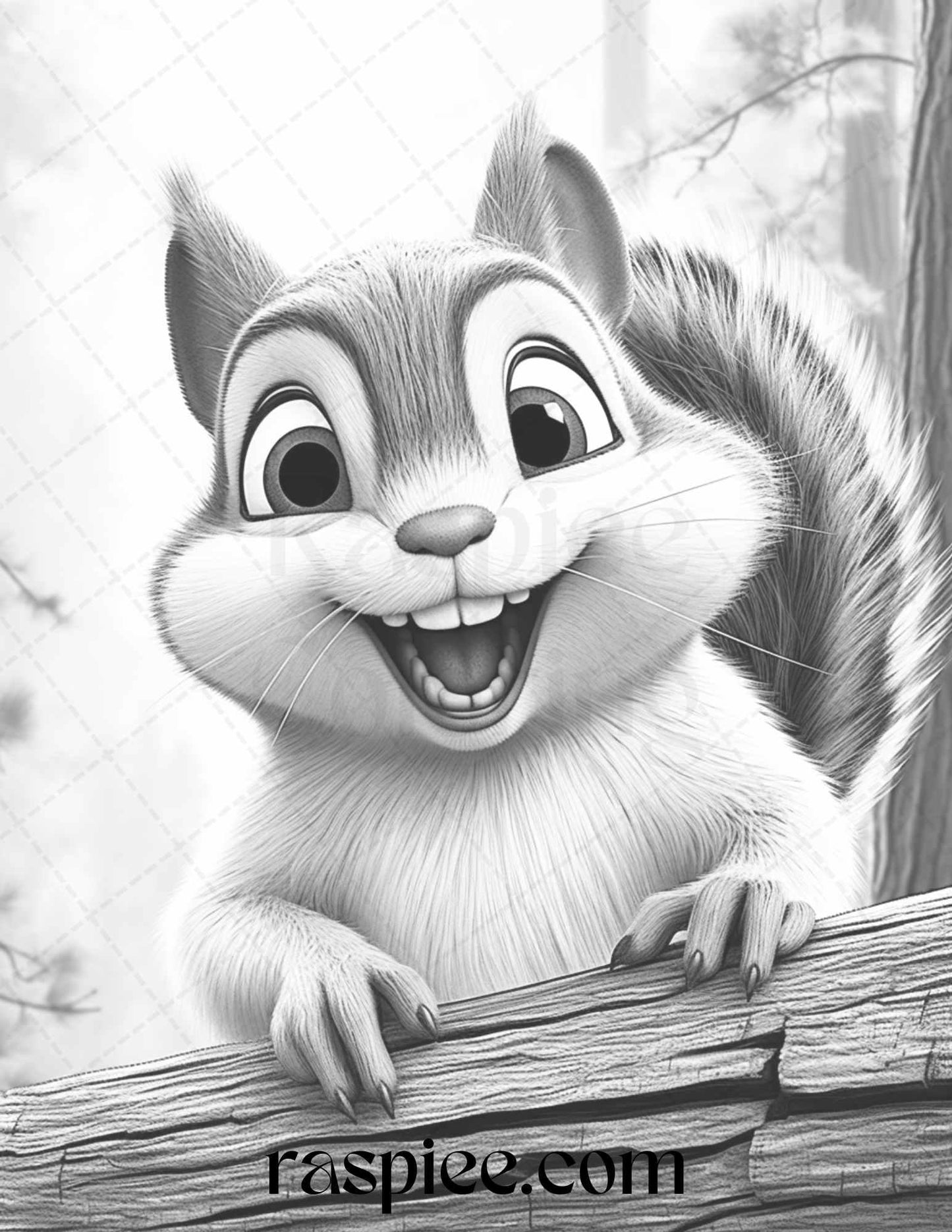 52 Adorable Squirrels Grayscale Coloring Pages Printable for Adults Kids, PDF File Instant Download