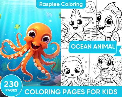 230 Ocean Animal Coloring Pages for Kids, Educational Preschool Printable PDF Instant Download