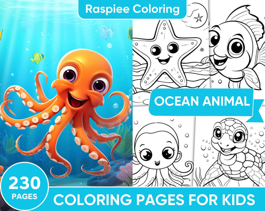 230 Ocean Animal Coloring Pages for Kids, Educational Preschool Printable PDF Instant Download