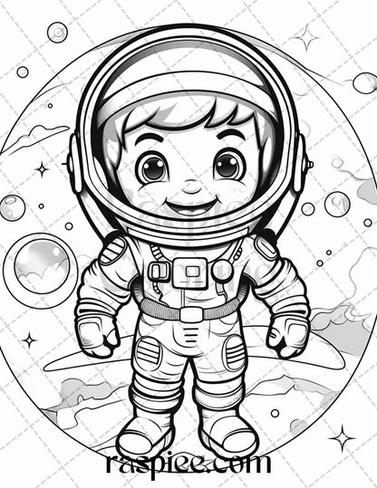 50 Cute Astronaut Adventures Coloring Pages Printable for Kids, PDF File Instant Download