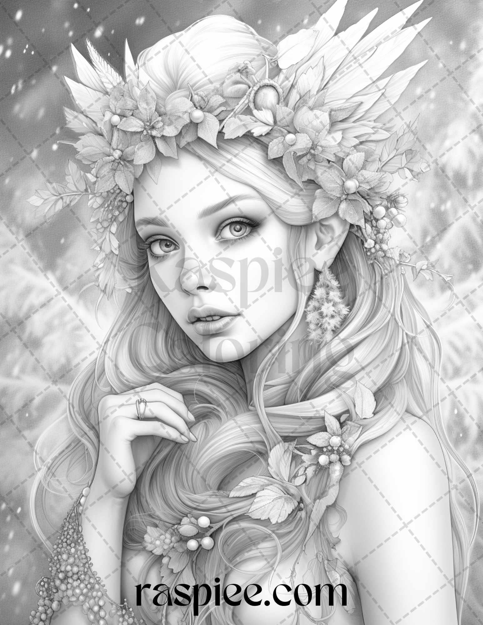 50 Winter Fairy Grayscale Coloring Pages Printable for Adults, PDF File Instant Download