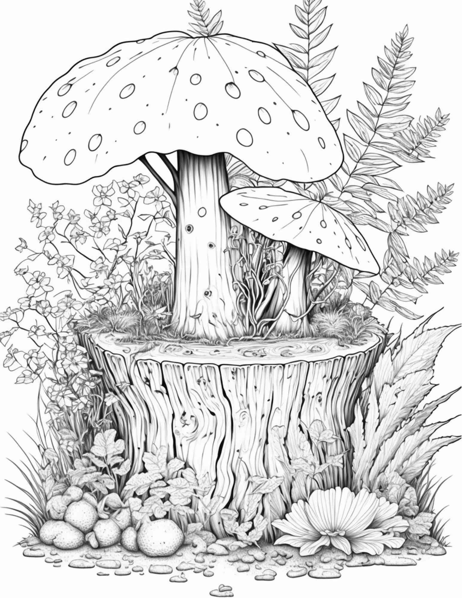 100 Mushroom Forest Coloring Pages Printable for Adults and Kids, Grayscale Coloring Book, Printable PDF File Instant Download