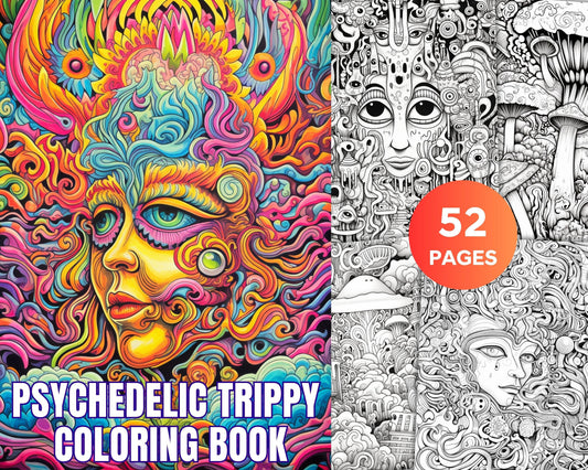 Psychedelic Trippy Coloring Book Printable for Adults, Grayscale Coloring Page, PDF File Instant Download