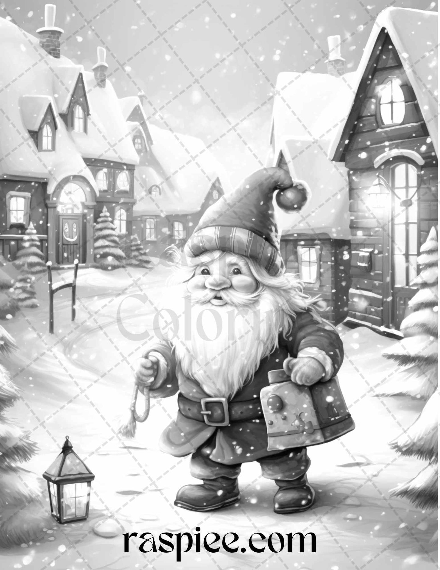 60 Christmas Gnomes Grayscale Coloring Pages Printable for Adults and Kids, PDF File Instant Download