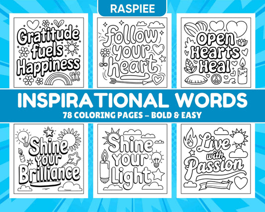 78 Bold and Easy Inspirational Words Coloring Pages Printable PDF Instant Download