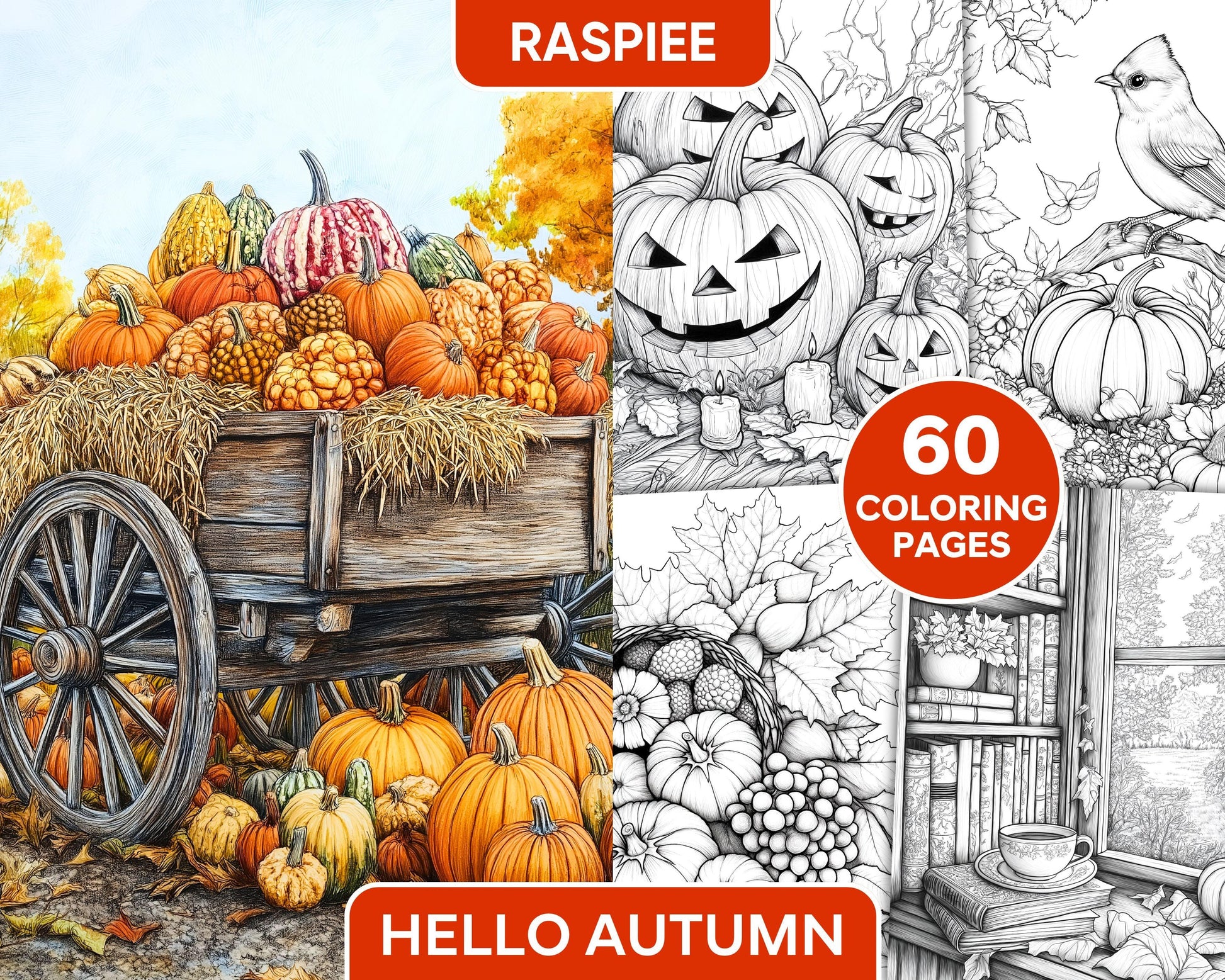 Hello Autumn Adult Coloring Pages Printable PDF Instant Download