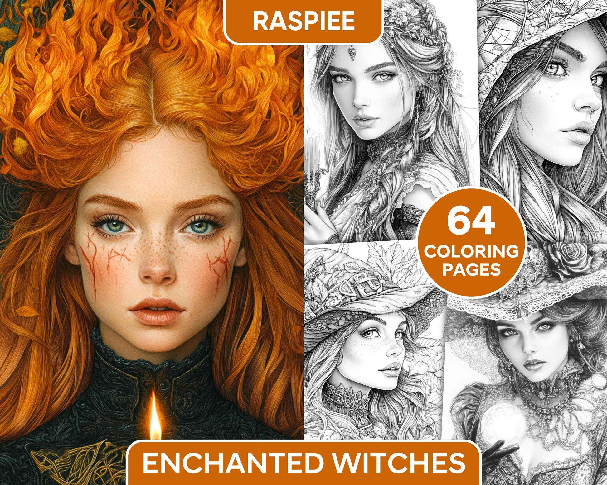 Enchanted Witches Adult Coloring Pages Printable PDF Instant Download