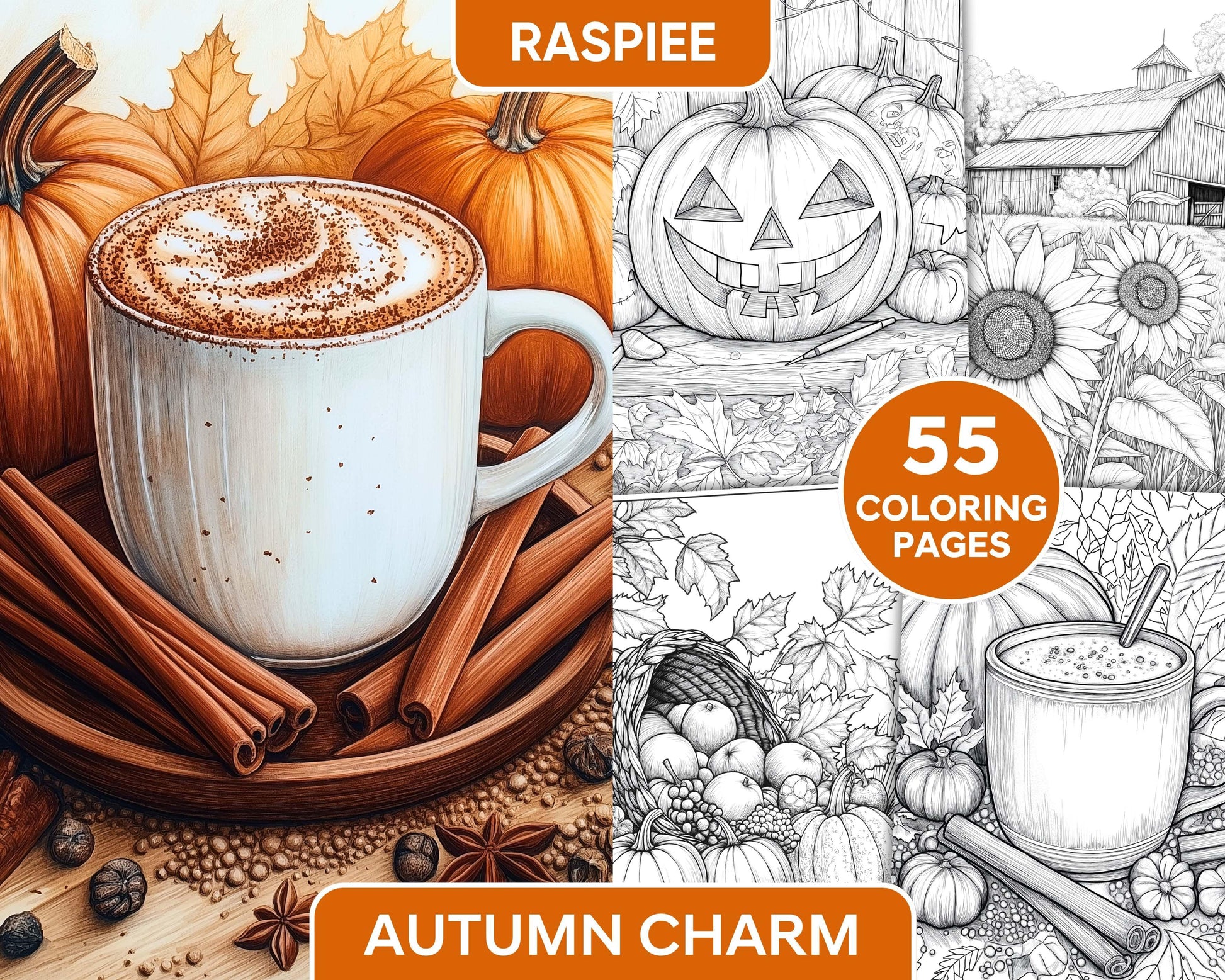 Autumn Charm Adult Coloring Pages Printable PDF Instant Download