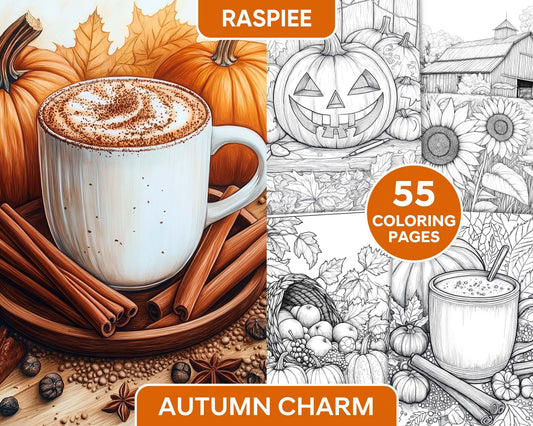 Autumn Charm Adult Coloring Pages Printable PDF Instant Download