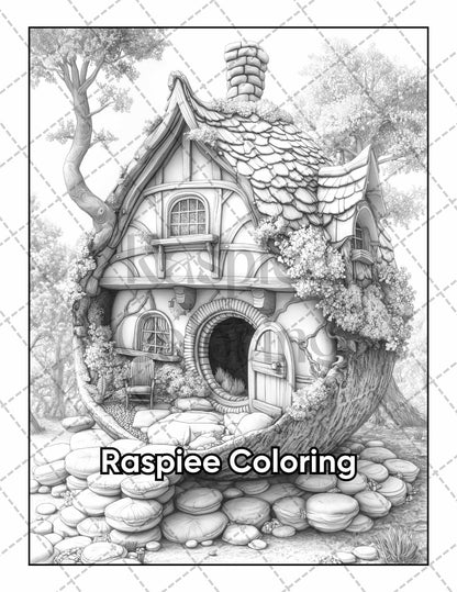 50 Fantasy Fairy Houses Adult Coloring Pages Printable PDF Instant Download