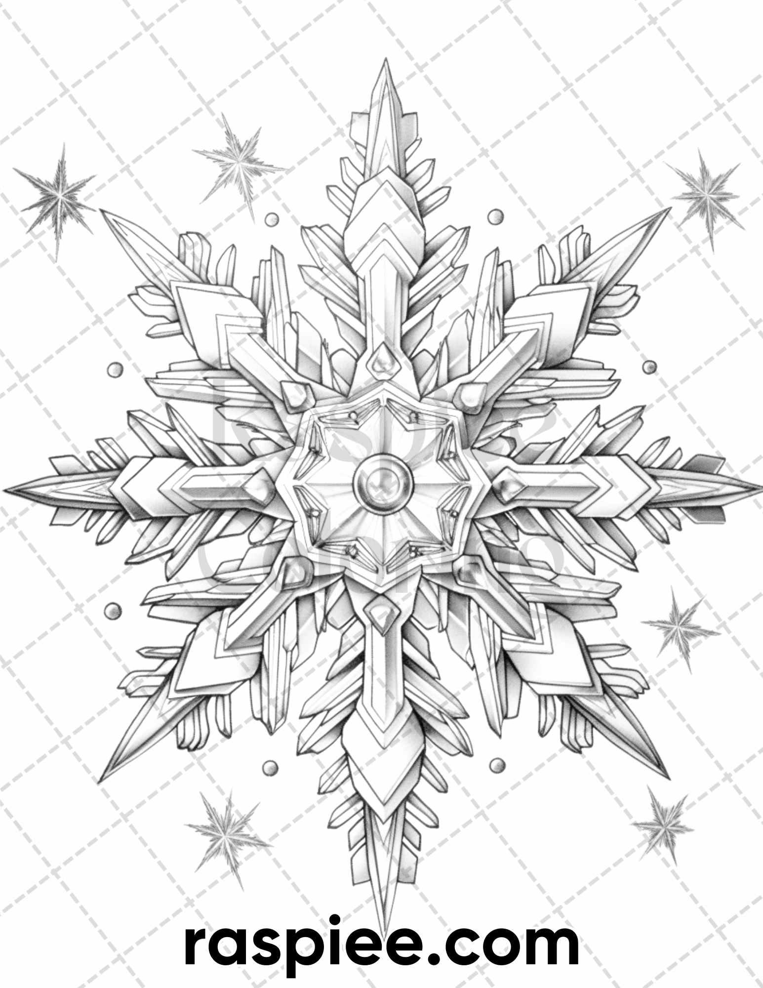 50 Christmas Snowflake Grayscale Coloring Pages for Adults, Printable PDF Instant Download