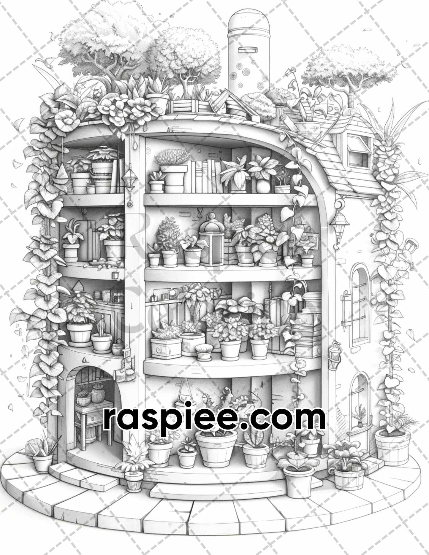 60 Isometric House Grayscale Adult Coloring Pages, Printable PDF Instant Download