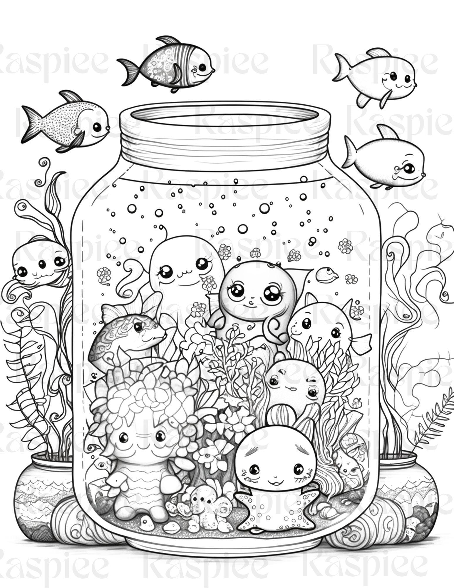 100 Animal in Jar Coloring Pages, Printable Coloring Pages for Kids and Adults, Printable PDF File Instant Download