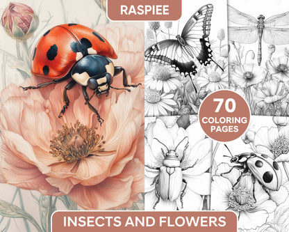 Insects and Flowers Adult Coloring Pages