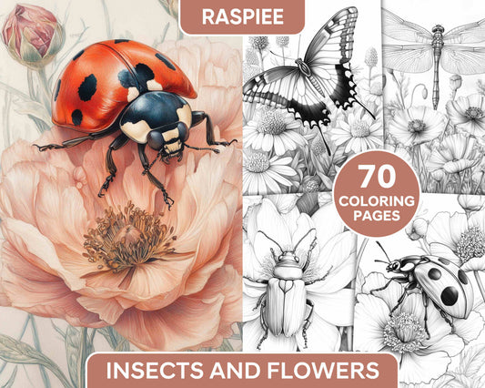 Insects and Flowers Adult Coloring Pages
